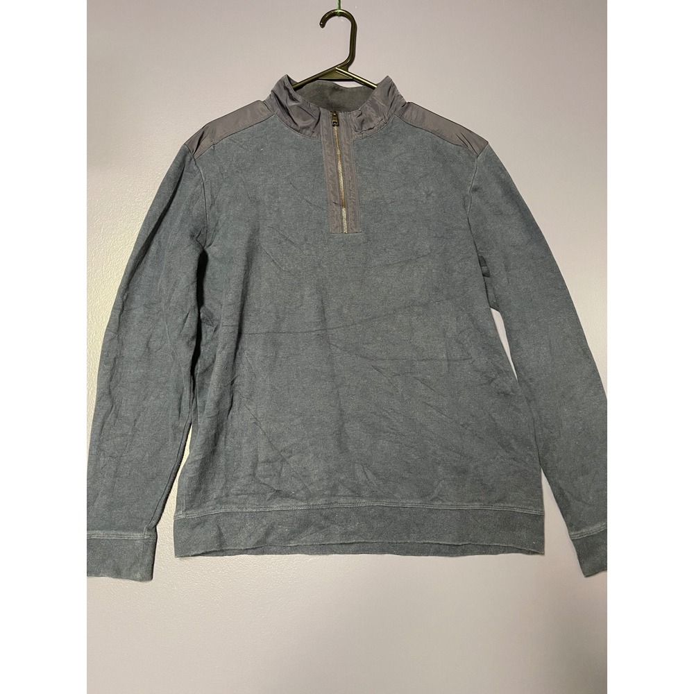Bugatchi Mens Quarter Zip Pullover Sweater Gray Mixed Media Nylon Trim Size M